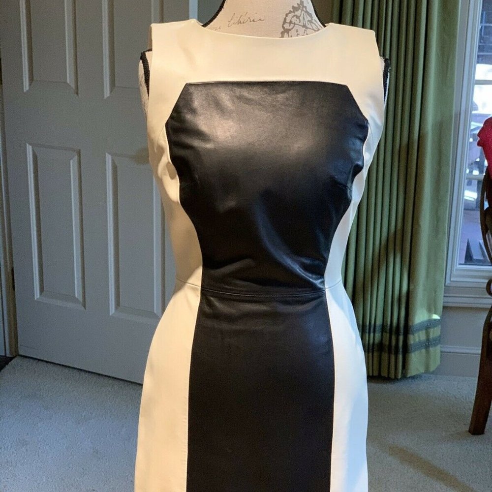 NEW Antonio Melani Leather Dress White Black Sz 8
